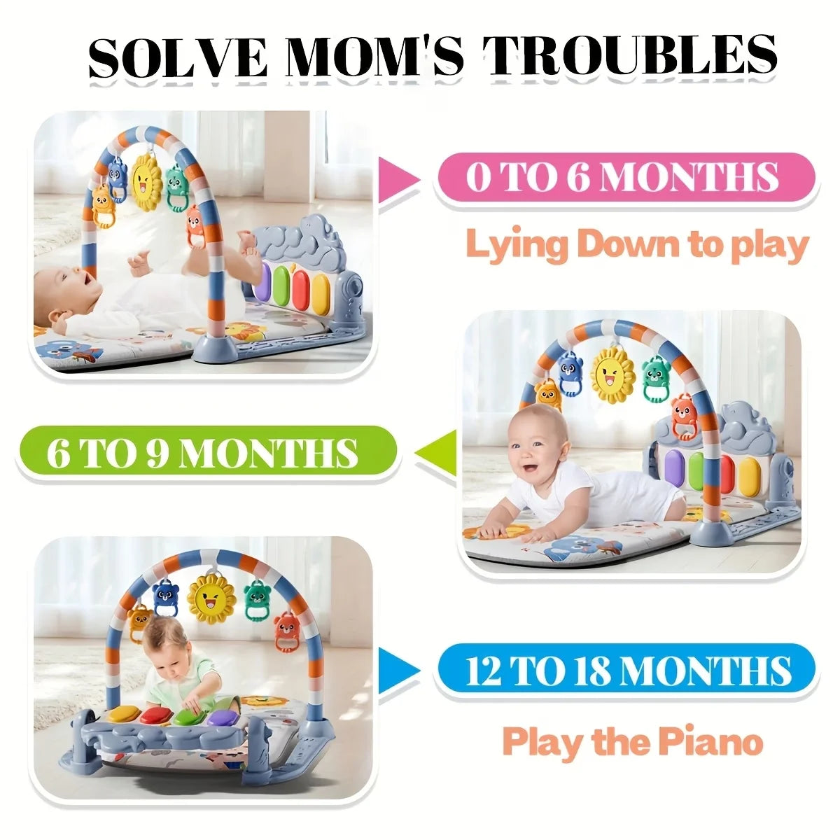 Baby Fitness Stand Music Play Gym Activity Toys Newborn Piano Crawling Blanket Pedal Game Pad Early Education Gifts 0-36 Months