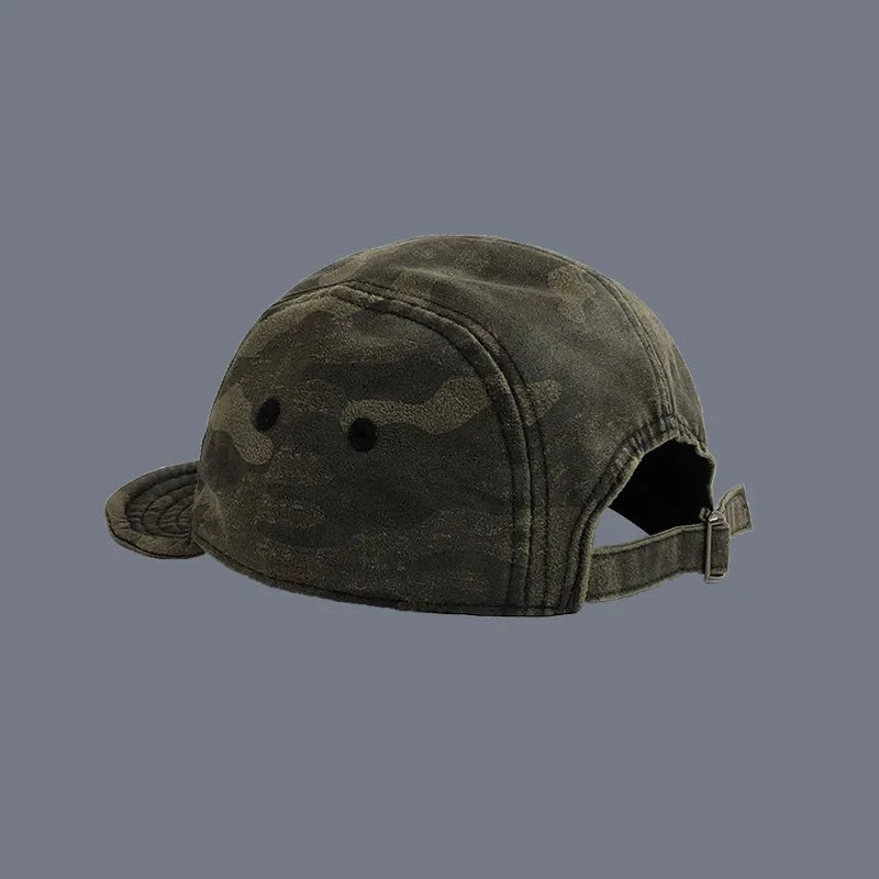 American Retro Washed Camouflage Tactical Short Brim  for Women Summer Workwear Short Brim Street Flip Brim Baseball Cap