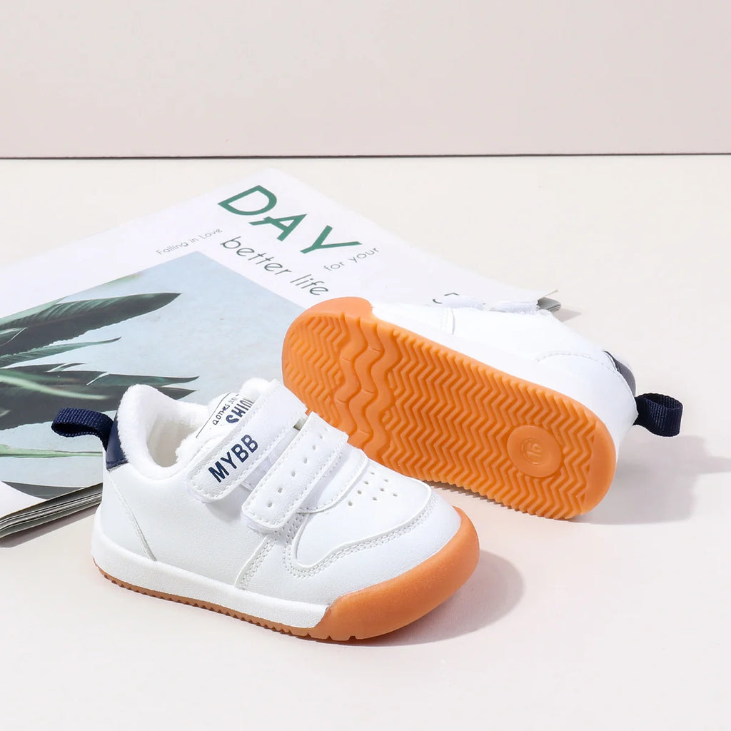 Winter Trendy New Baby Walking Shoes For Boys And Girls Small Children Anti-Slip Soft Sole White Sneakers
