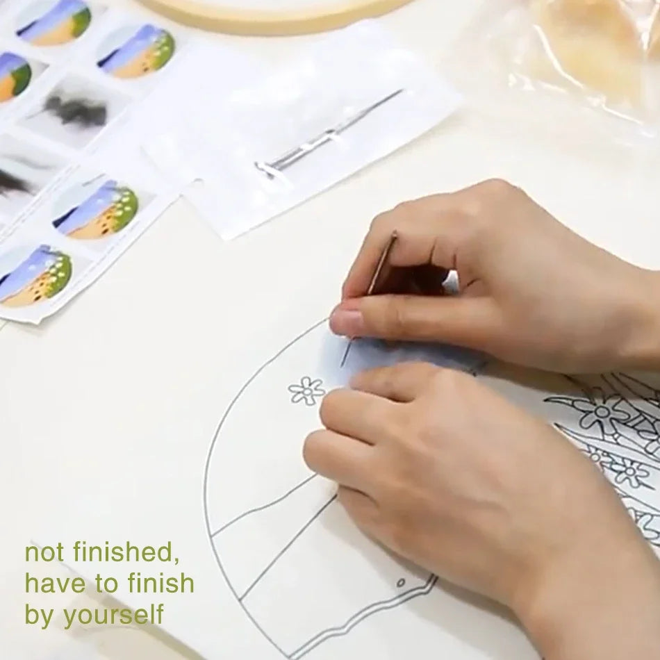 GATYZTORY DIY Wool Painting Kit With Frame Felting Needles Handmade Picture Kit Hot Air Balloon For Home Decors Crafts Gift