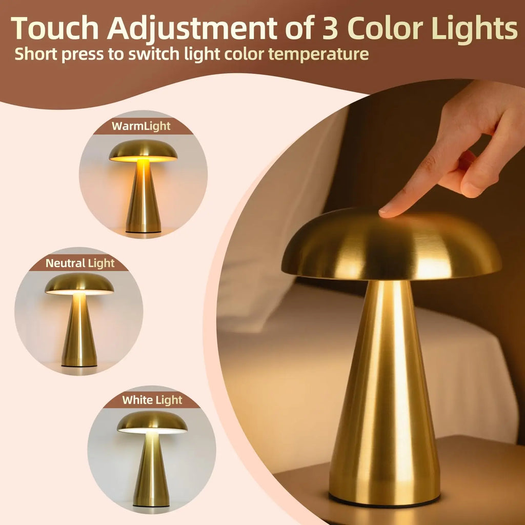 Retro Mushroom LED Table Lamp Touch Sensor Rechargeable Bedside Reading Light for Bedroom Restaurant Bar Decor