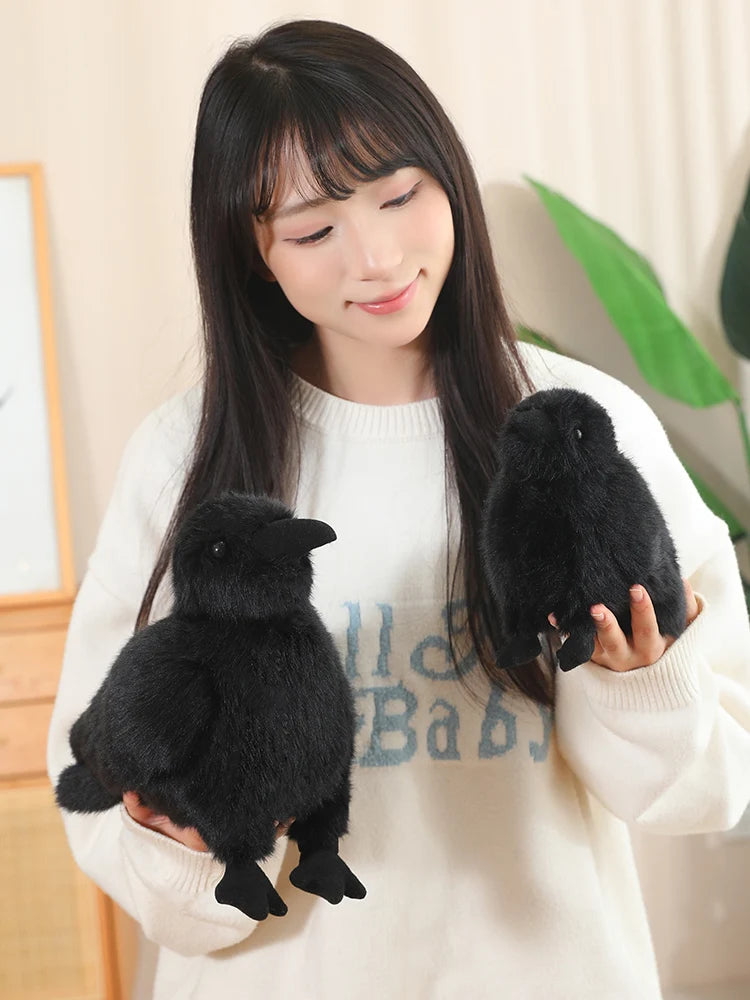 30cm Realistic Crow Plush Toy Lifelike Stuffed Raven Soft Halloween Christmas Gift for Kids Bird Lovers Home Decor
