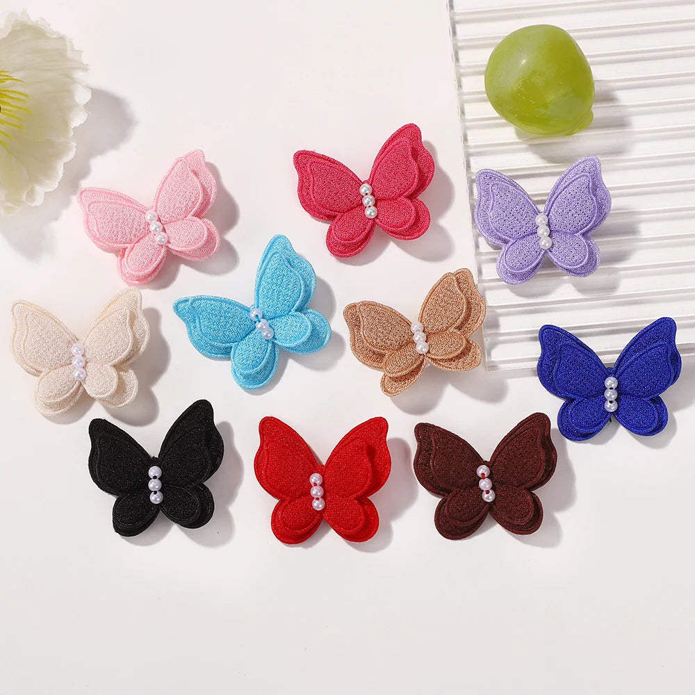 20Pcs Random Color Butterfly Hairpins Girls Lovely Hair Bangs Hairclip Handmade Pearl Boutique Kids Head Clips