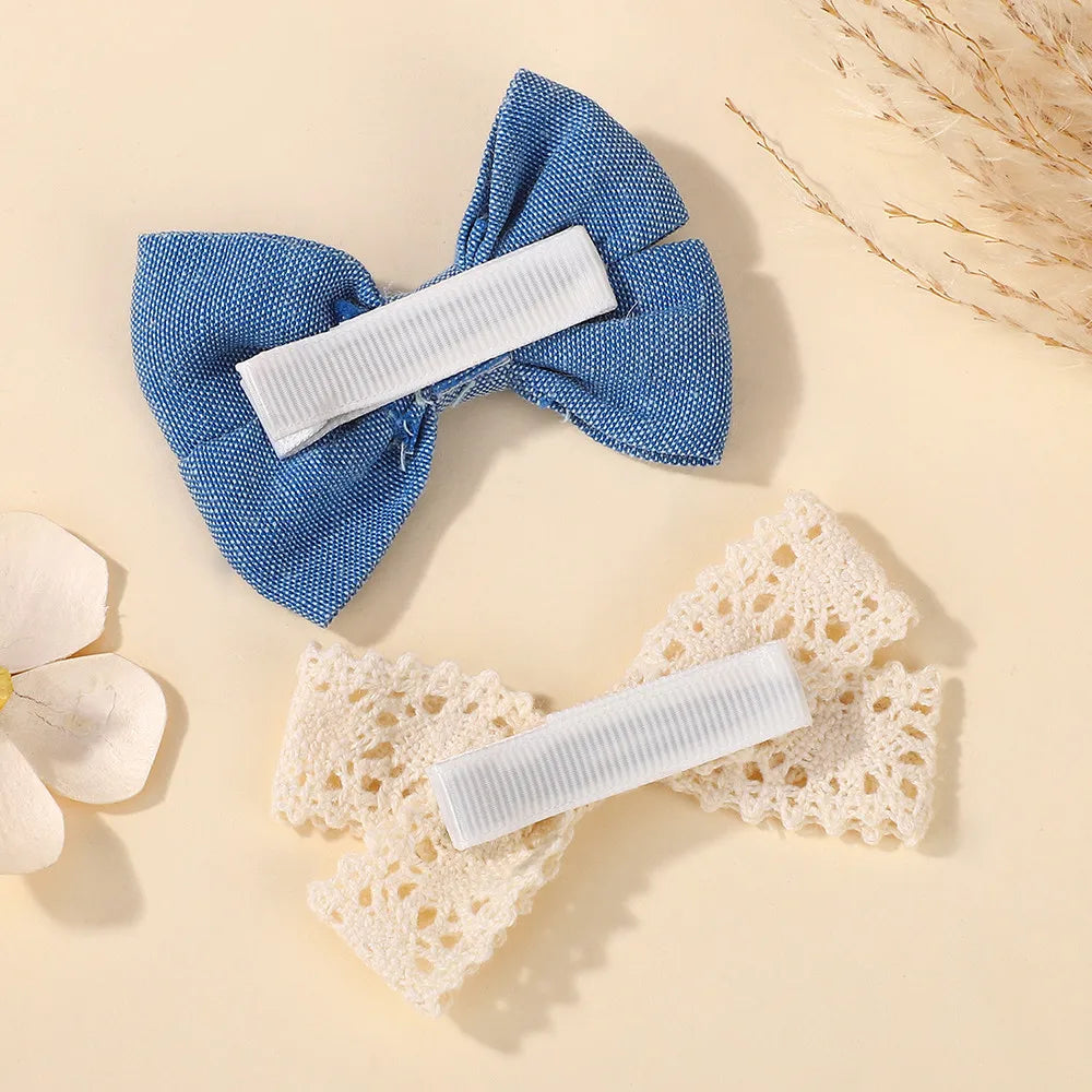 Sweet Lace Printed Bowknot Hair Clips Set 8 Pieces For Girls Handmade Hair Accessories