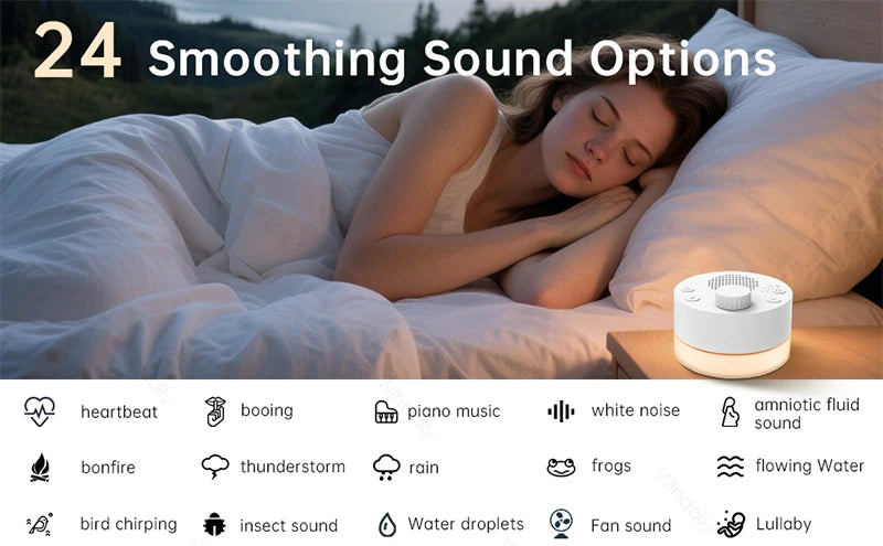 2025 White Noise Machine 24 Sleep Soothing Sounds Portable Baby Sleep Machine Night Lights Memory Function For Baby Kids Adults