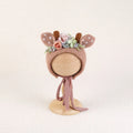 Newborn Wool Felt Deer Bonnet Girl Baby Flower Hat Newborn Photography Props Boy Baby Reindeer Hat Photo Shoot