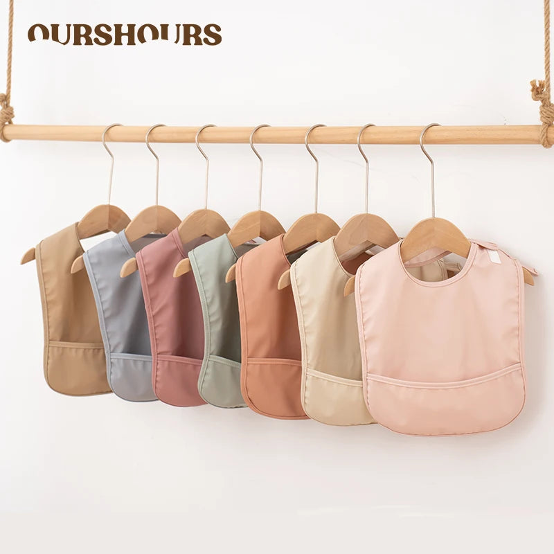 Sleeveless Baby Feeding Bibs Soft Waterproof Toddler Kids Anti-dirty Apron Solid Color Infant Saliva Bib with Pocket Baby Stuff