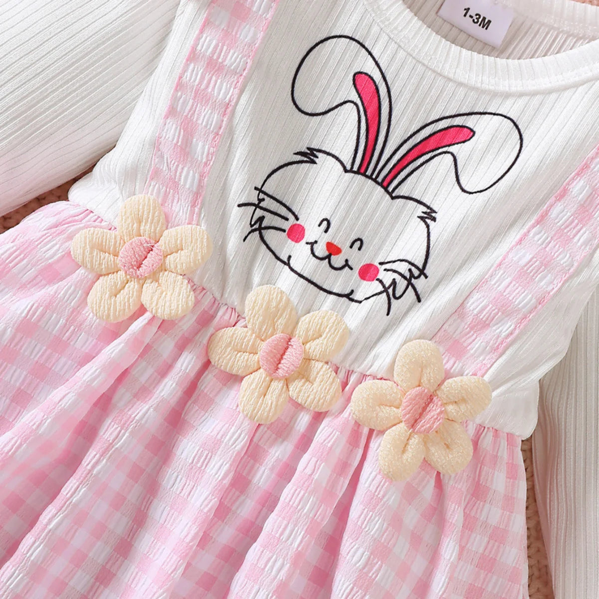 Newborn Baby girl Easter Dress Cartoon Small Rabbit Print plaid Dress+Headband 2Pcs/set for Cute Baby girls 0-18 Months Dress