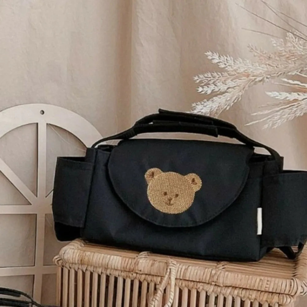 Cartoon Stroller Organizer Bag Bear Cloth Pram Storage Bag Large Capacity Multi Pocket Stroller Hanging Bag