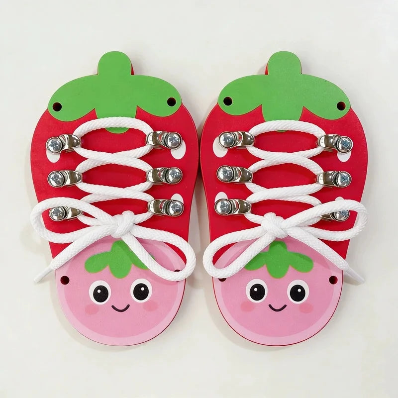 Diy Montessori Busy Board Wooden Educational Toy Mb-Str-Car Strawberry Car Tie Shoelaces Early Learning Gift