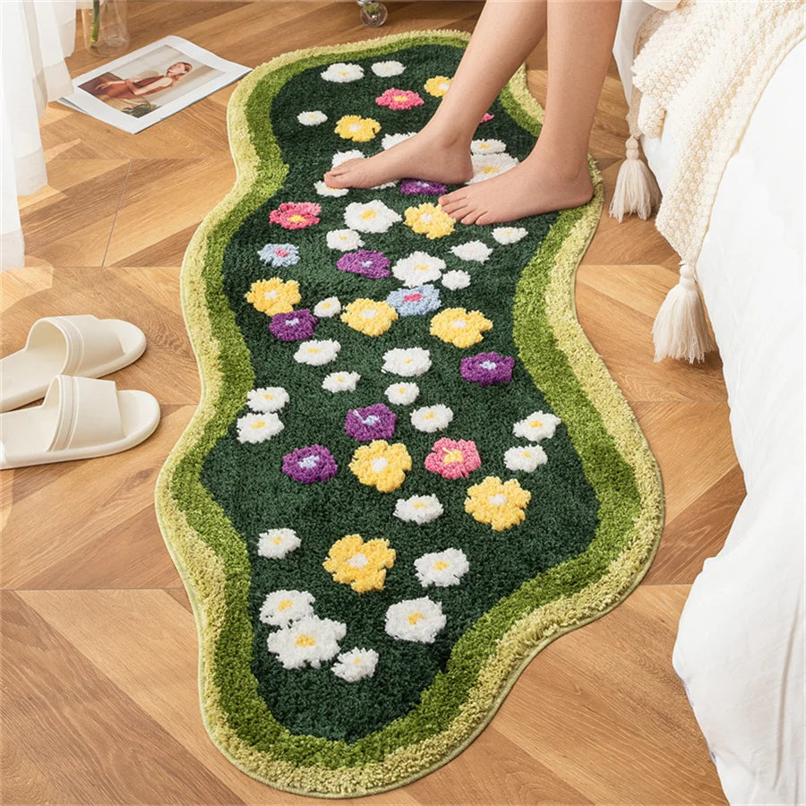 60X120Cm Irregular Flower Bathroom Mat Soft Fluffy Entrance Carpet Area Floor Pad Doormat Bedroom Aesthetic Home Room Decor
