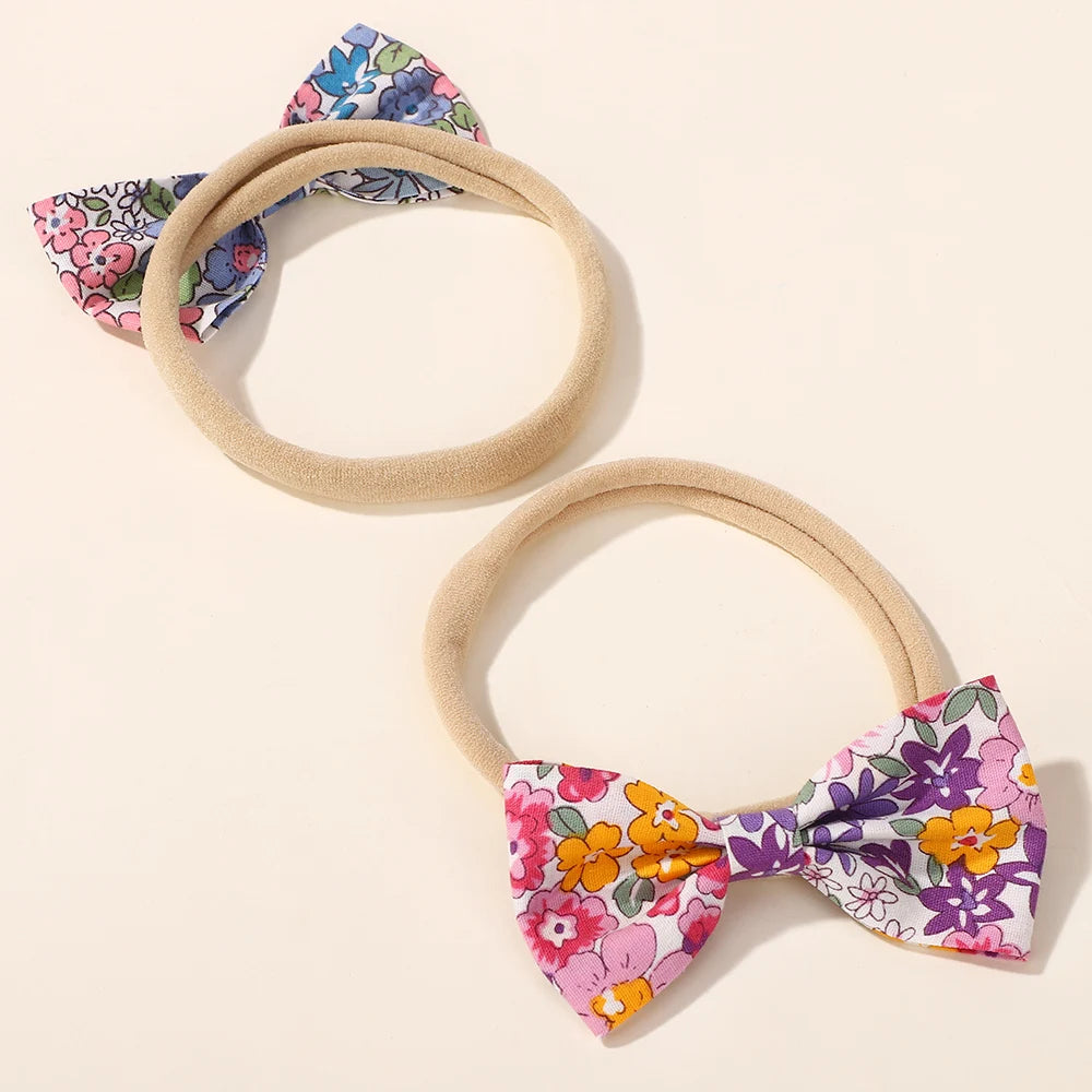 6Pcs random color printing flower hair band for baby girls elastic headband lovely 0-3Y infant headdress