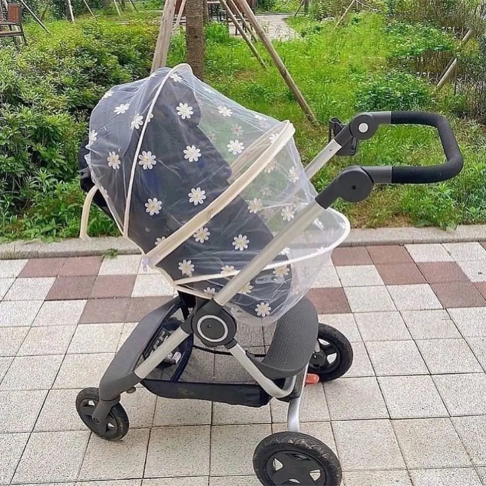 Flower Daisy Stroller Mosquito Net Carriage Full Cover Summer Mesh Canopy Zipper Type Mosquito Net Buggy Net