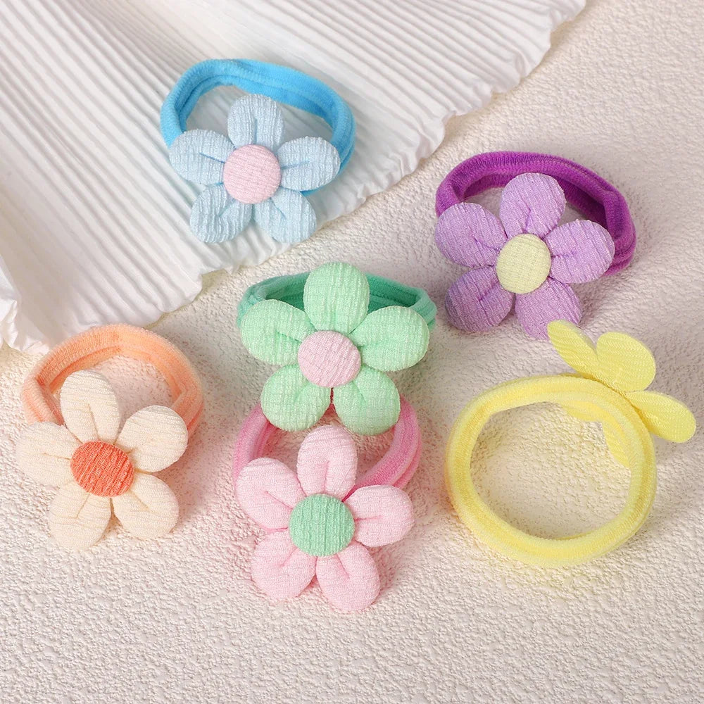 10Pcs/Lot Girls Headbands Flower Hair Strap Horsetail Head Rope Kids Braided Towel Ring Accessories