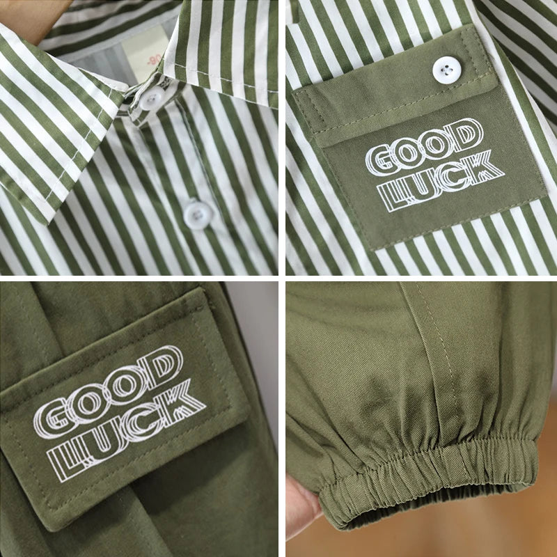 New Spring Autumn Boys Clothing Sets Long Sleeve Striped Letter Label Shirt + Pants 2Pcs Suit For 2-8 Years Kids Casual Outfits