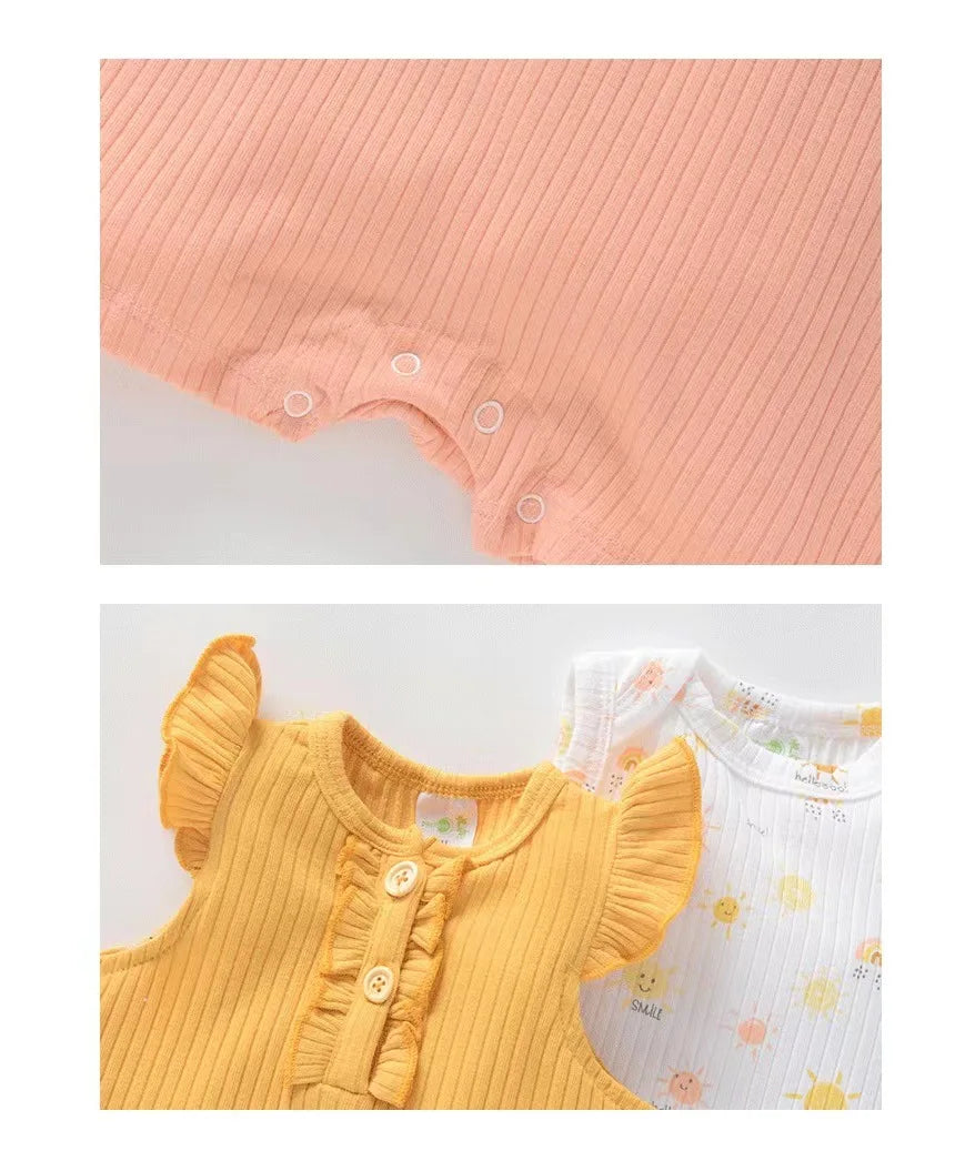 2-Pack Cute Baby Girl Sleeveless Bodysuits Fashion Lovely Newborn Girl Onesies Summer Infant Clothes