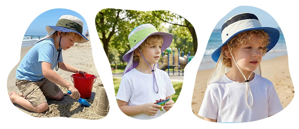 Children Summer Hat for Girls Boys Quick-dry Shawl Kids Bucket Hats Beach Travel Children Panama Kids Sun Cap 4-10Y