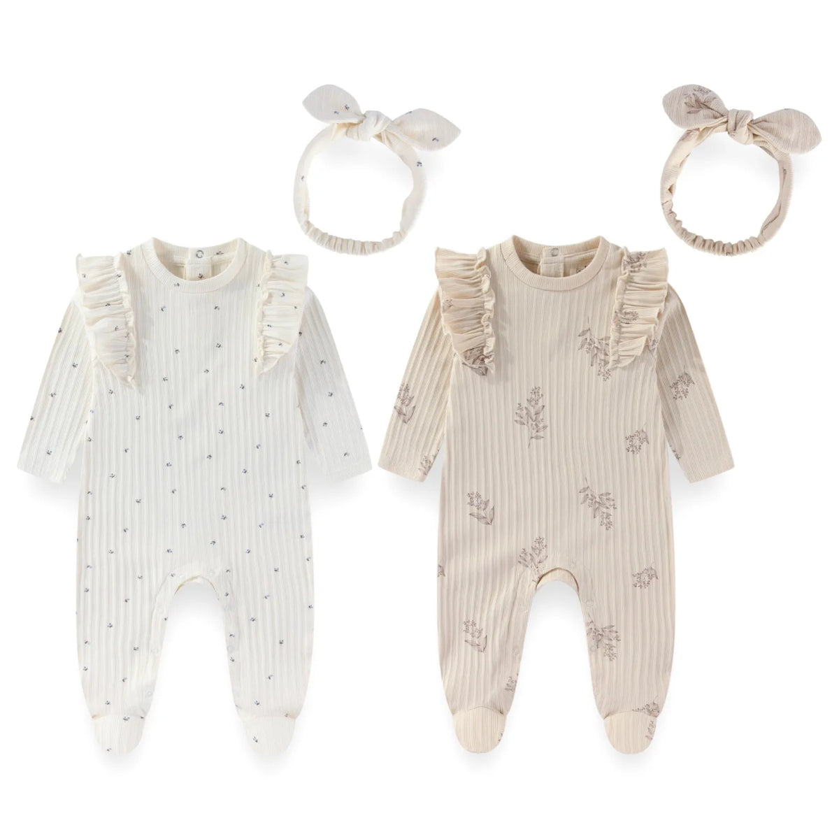 Infanr Baby Girl Romper Set Two Pack 0To12 Months Jumpsuits Hair Band Four Seasons