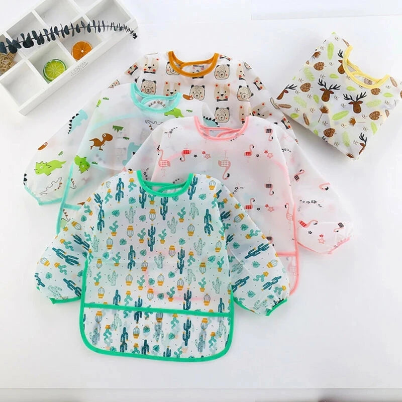 2025New Cute Baby Bibs Children Baby Stuff Toddler Waterproof Long Sleeve Art Smock Feeding Bib Apron for Kids 0-6 Years