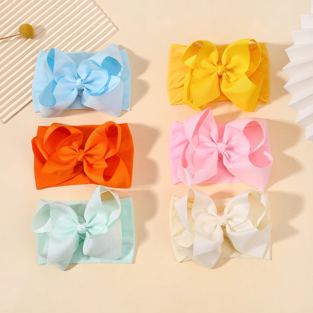 1pcs Large Ribbon Bow Baby Headband Girls Wide Nylon Turban Newborn Bow Headwrap Baby Gift Super Soft Infant Hair Accessories