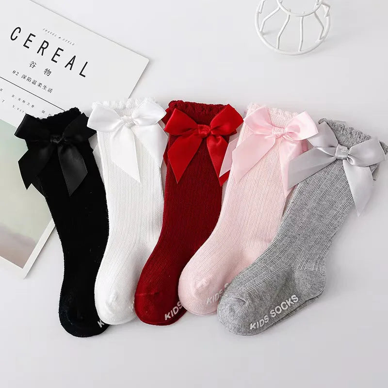Red Bow Tie Knee High Tube Socks Girls