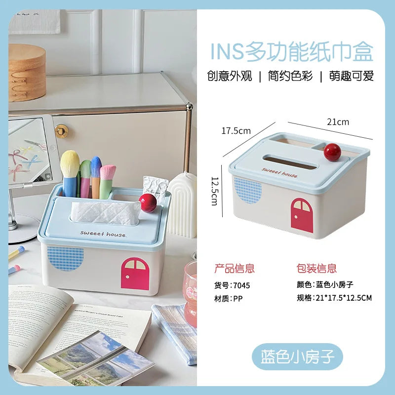 Cartoon Tissue Box Desktop Multi Functional Large Capacity Storage Box Cute Paper Towel Box Paper Drawer for Room Coffee Table