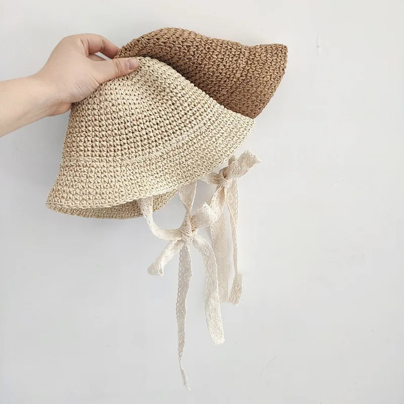 Fashion Lace Baby Hat Summer Straw Bow Baby Girl Cap Beach Children Panama Hat Princess Baby Sun Hats and Caps for Kids 1PC