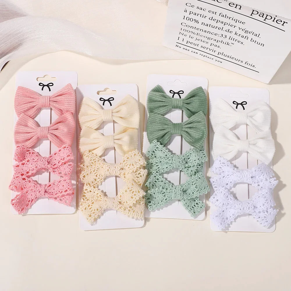 4Pcs/lot Lovely Bowknot Hair Clip for Girls Lace Side Bangs Hairgripes Gift Headwear Set Boutique Kids Barrette