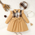 4-7 Years Girls Dress Lapel plaid splice Long Sleeve Fashion Dress + Belt + Hat 3Pcs Spring Autumn Girls Temperament Dress