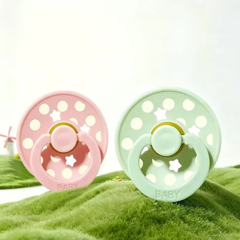 New 2pcs/pack Polka Dot Round Baby Pacifier, Star Soother Dummy with Cherry-round Nipple, New Parents Gift