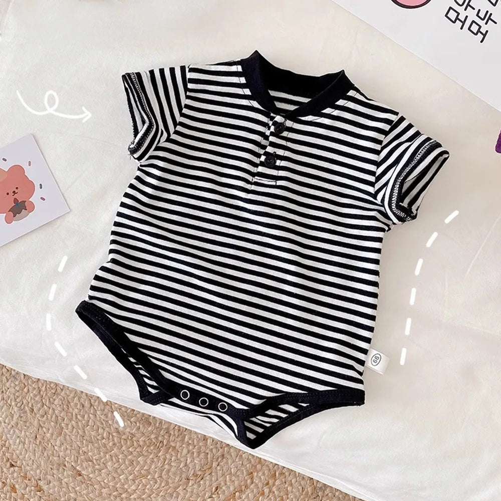 Somenie Unisex Baby Outing Triangular Bodysuit  Boys' Fashion Striped Short-Sleeve Outing Romper Girls' Cute Homewear Onesie