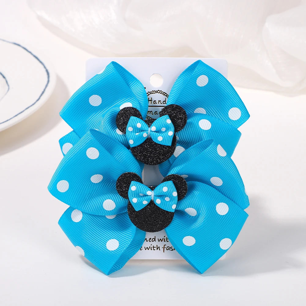 3.9 Inch Big Bows Hair Clips For Little Girls Cartoon Polka Dot Headdresses Set 2Pcs Lot