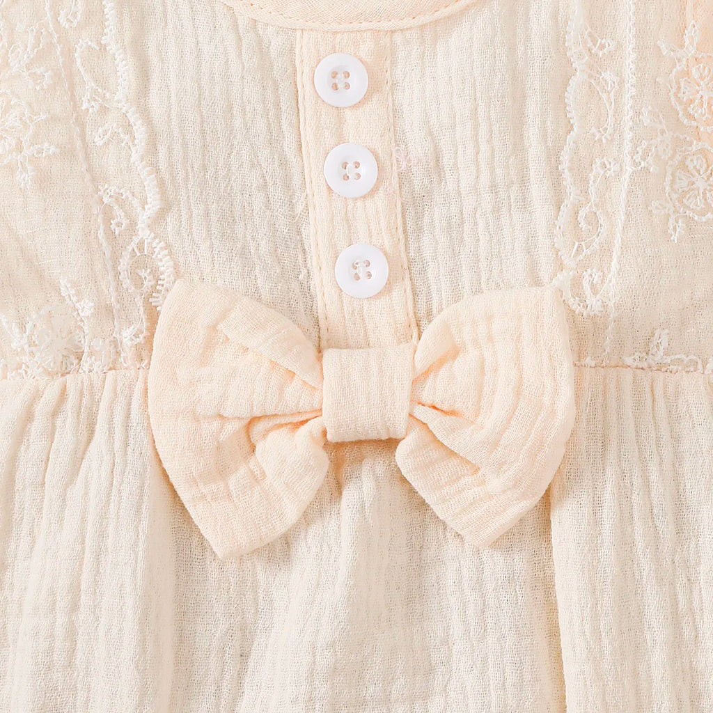 0-18 Months Baby Girl Romper Solid Color Sleeveless Round Neck Lace Edge Bow Romper+Headband Baby Girl Summer New Casual Bodysui