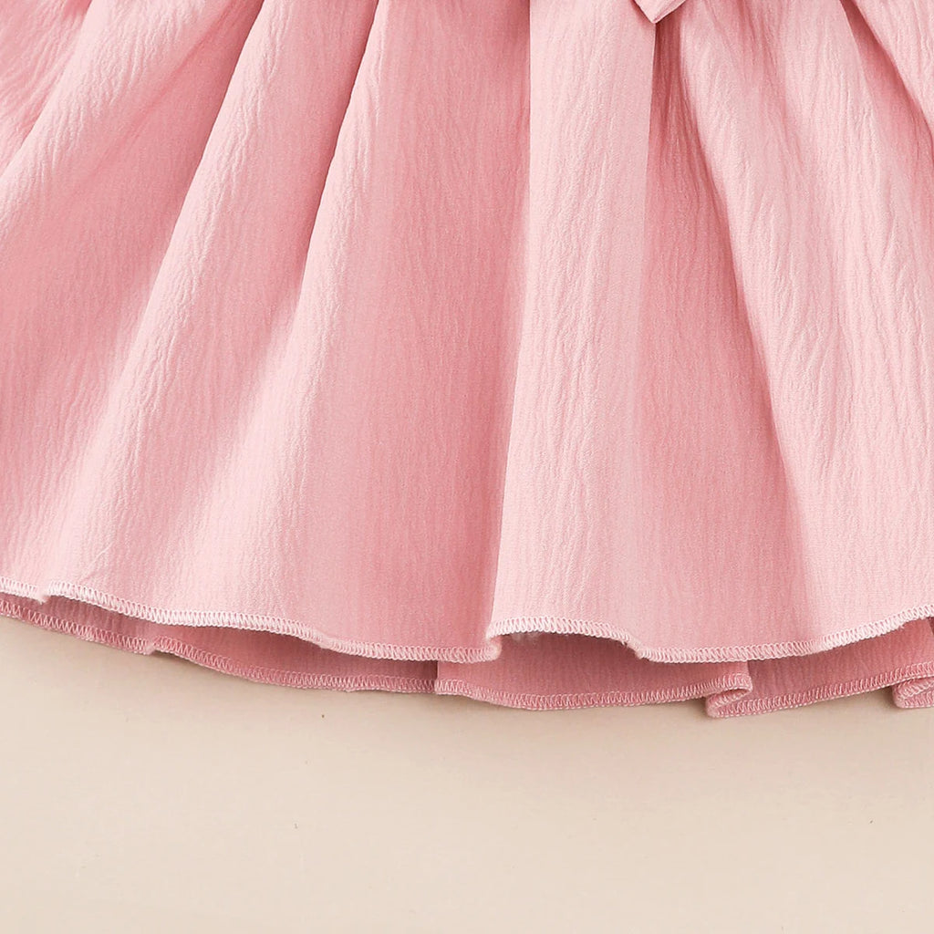 Baby clothing  Baby girl Dress Round Neck Pink Ruffled Bow Fashion Dress+Headband 0-18 Months Baby girl spring and autumn Dress