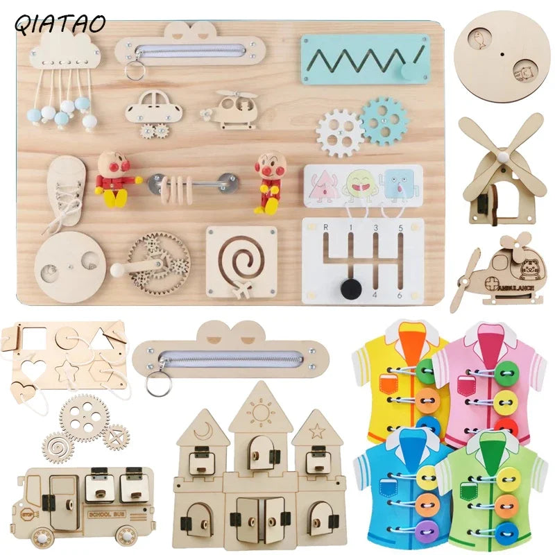 DIY Montessori  Busy Board Accessories Bee Flower Gear Gate Educational Toys LED Lamp Drum Learning Wooden Game Busy Board Toy