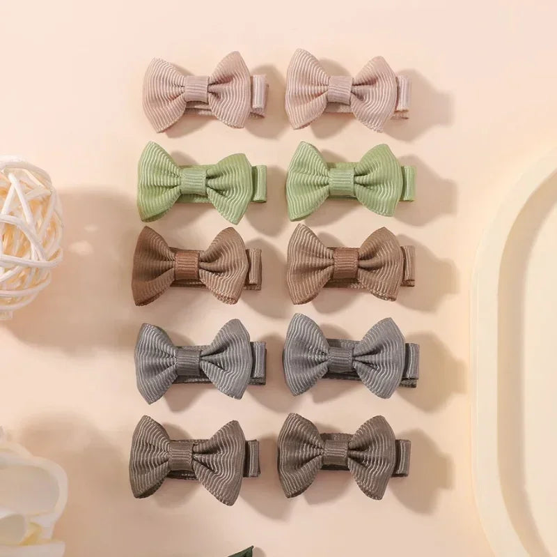 10pcs/set Cute Mini Hair Baby Bow Clips for Girls Lovely  Ribbon Handmade Bowbots Hairpins Headwear Kid Hair Accessories
