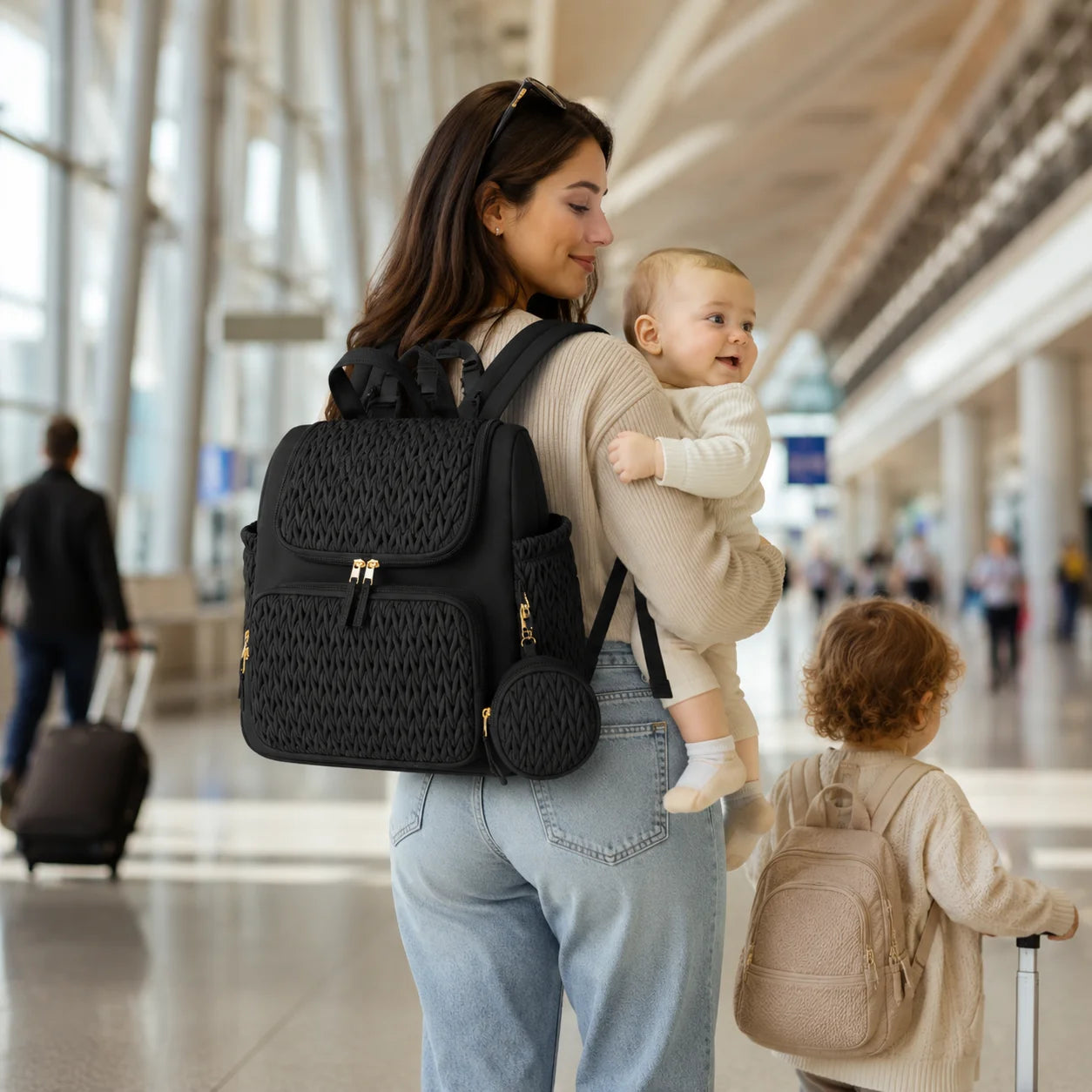 Mommy Diaper Bag Backpack Baby Stroller Organizer Large Capacity Travel Maternity Bag with Insulated Bottle Pockets Changing Pad