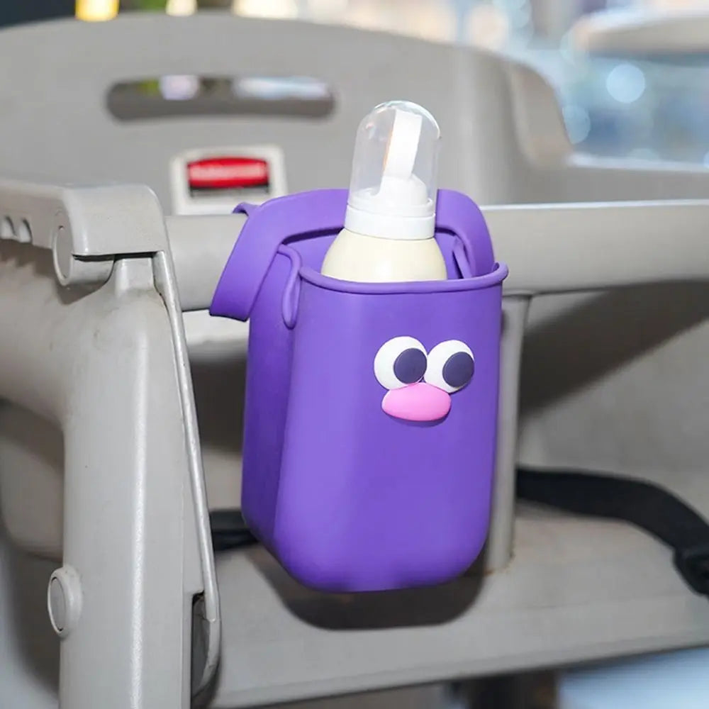 Cute Silicone Cup Holders Large Capacity Portable Baby Stroller Cup Rack Bottle Storage Bag Cartoon Face Water Bottle Pouches