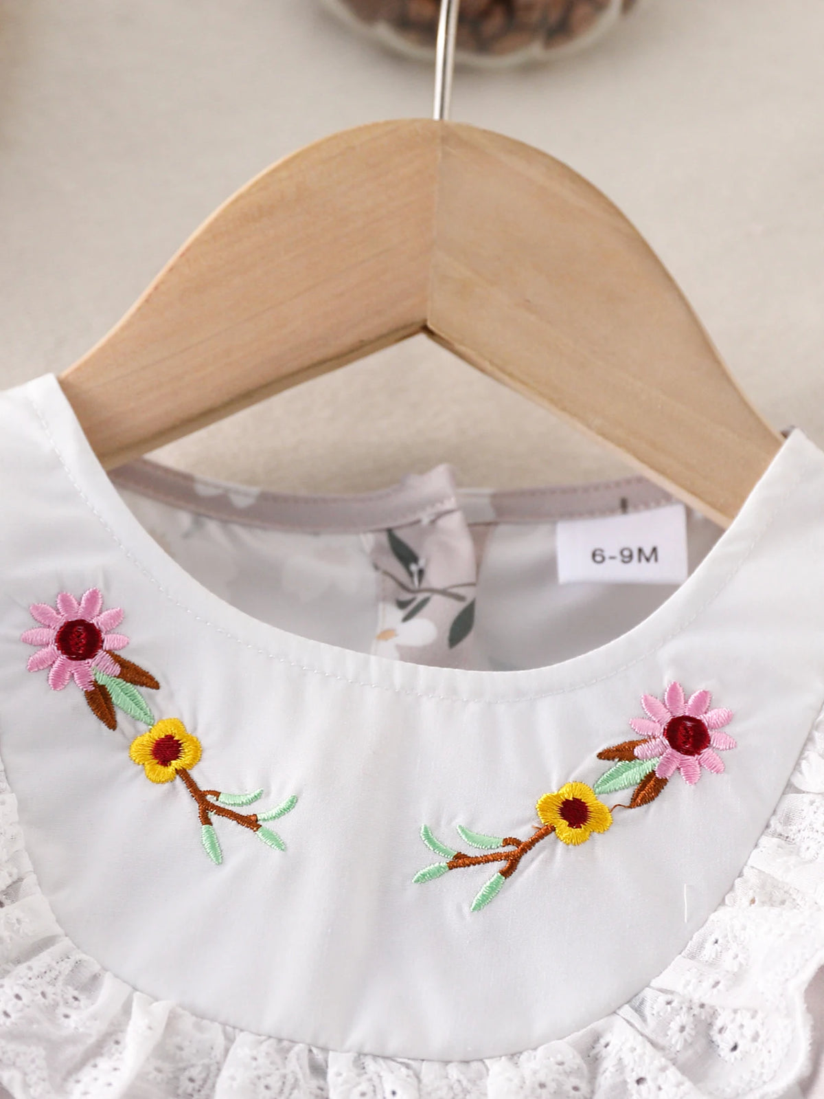 Baby Girl's Romantic Floral Embroidery Round Neck Long Sleeve Dress Autumn Lace Trim Girls' Dress Without Hat
