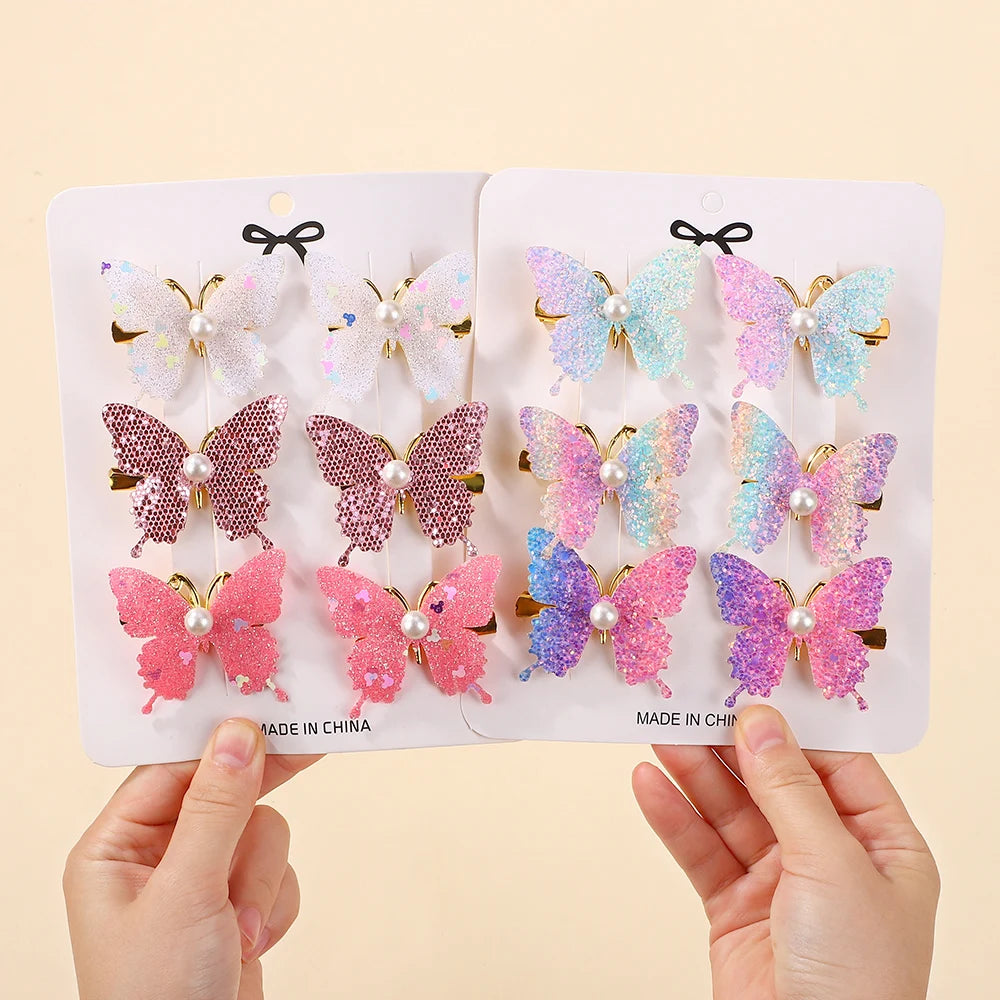 6Pcs Colorful Butterfly Hairpins Girl Hair Clips Barrettes Women Sweet Hair Ornament Rainbow Headwear Fashion Hair Accessories
