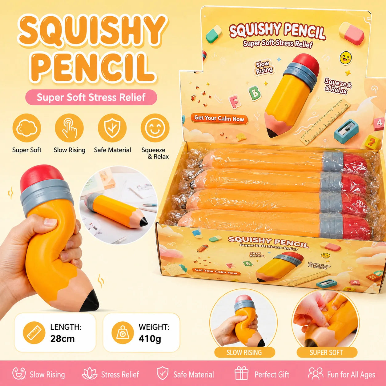 Big Size Pencil Squishy Toys Slow Rising Stress Relief Squeeze Fidget Toy Giant Pencil Stress Ball Decompression Toys