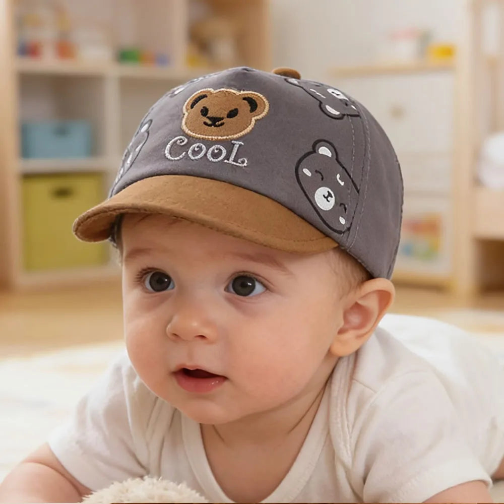 0-1Y Baby Hat Spring/Summer Sun Hat for Infants, Cute Cartoon Bear Baseball Cap with Soft Brim Lightweight for Outdoor Play