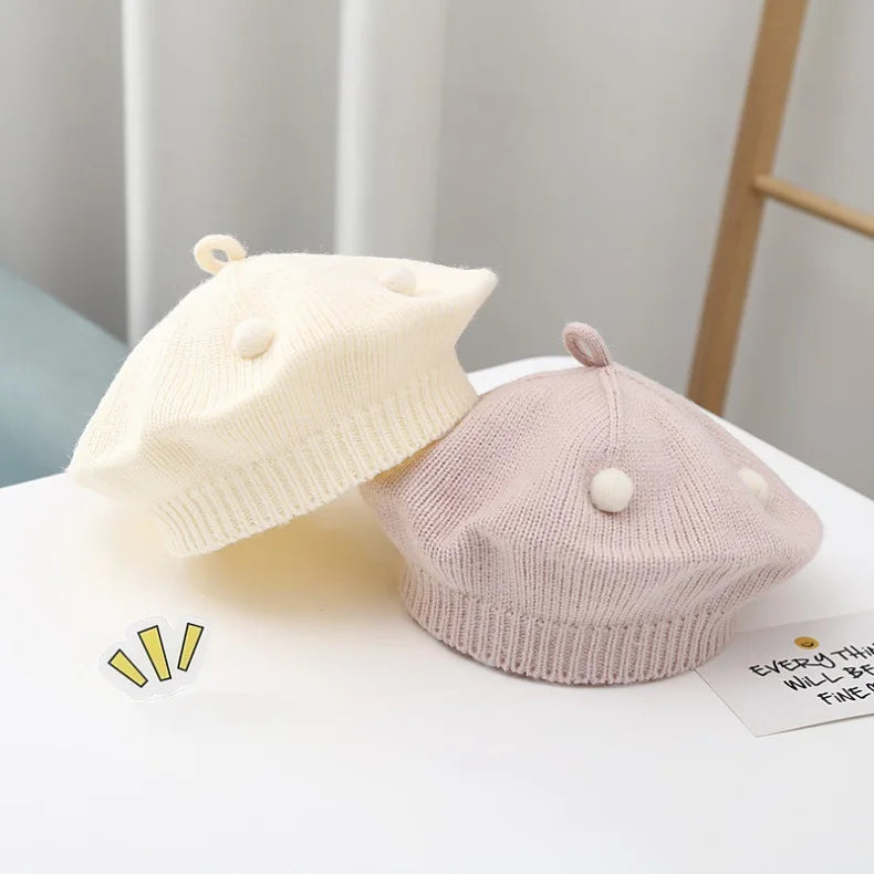 Baby Hat Autumn Winter Style Infant Beret Baby Toddler Wool Hat Fashionable Versatile Girl Knitted Painter Hat Trendy