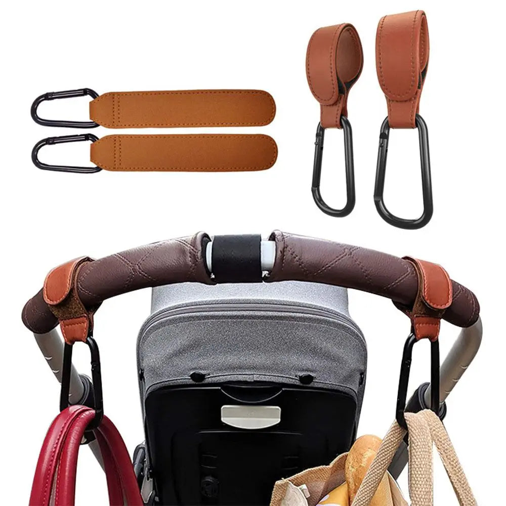 Portable Aluminum Alloy Carabiner Hanging Bags PU Leather Stroller Hooks Clips Cart Organizer Pram Hook Baby Bag Stroller Hook
