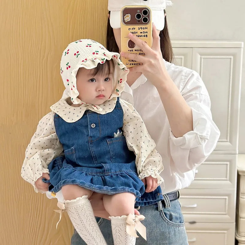 0-12Month Newborn Floral Ear Protection Hat Princess Girl Palace Hats Spring Summer Baby Sunshade Visors Flower Print Infant Cap