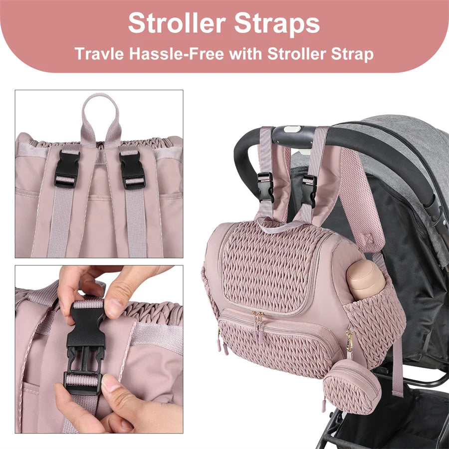 Mommy Diaper Bag Backpack Baby Stroller Organizer Large Capacity Travel Maternity Bag with Insulated Bottle Pockets Changing Pad