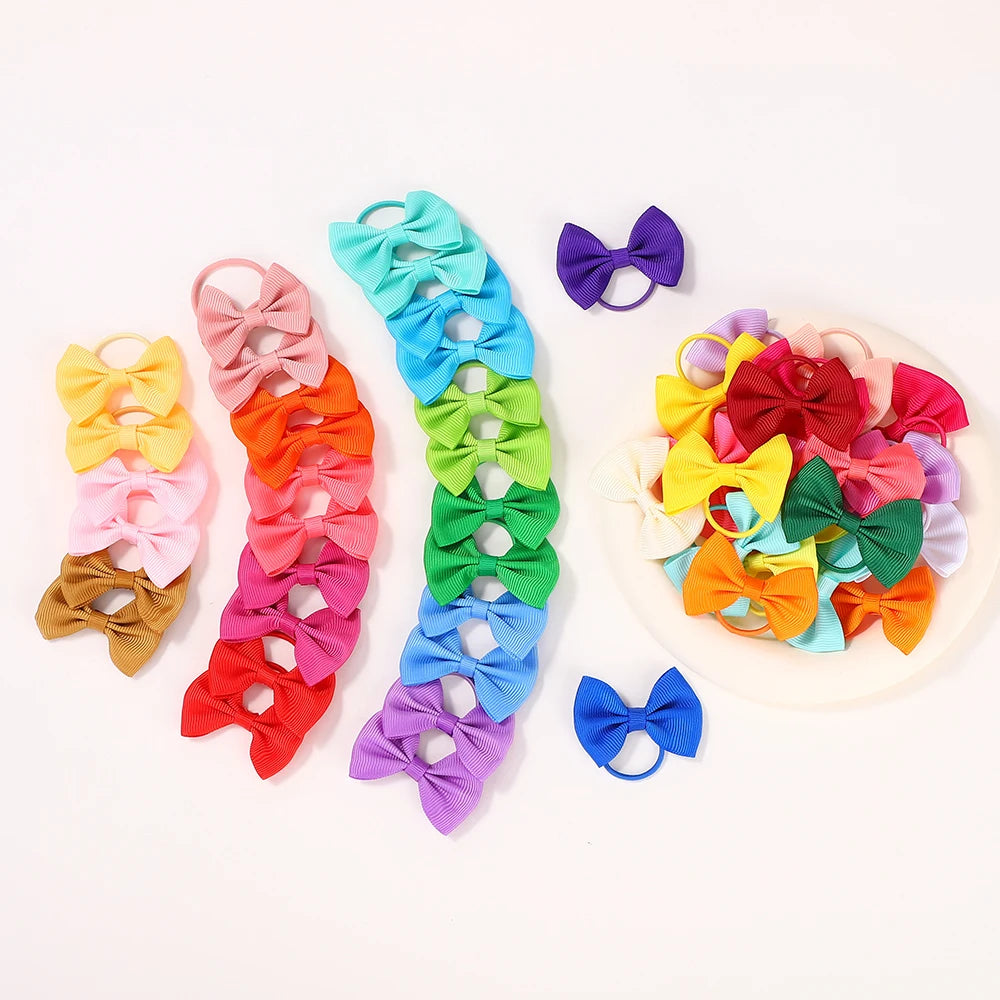 20/40Pcs/lot Hair Ribbons Head Bows Tie for Girls Elastic Solid Bowknot Rubber Hairband Kids Headwear Wholesale