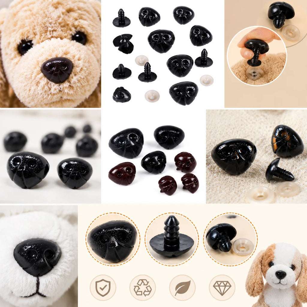 DIY 10pcs 5.5-7-9-12-13-16-18MM Plush Toy Dog Nose Doll Accessories Black Plastic Plush Safety  Nose For Toys  Funny Toy Animal