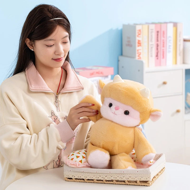 2026 Hot Cuddly Cartoon Sheep Plush Toys High Quality Fluffy Sitting Pose Doll Warm Cozy Children Companion Xmas Gift Home Decor