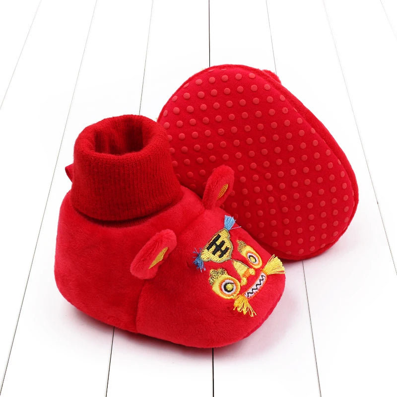New Year Tiger Head Baby Girls Boys Shoes Socks Tradition Chinese Clothing Soft Sole Comfortable Neonatal Prewalker Indoor Shoes